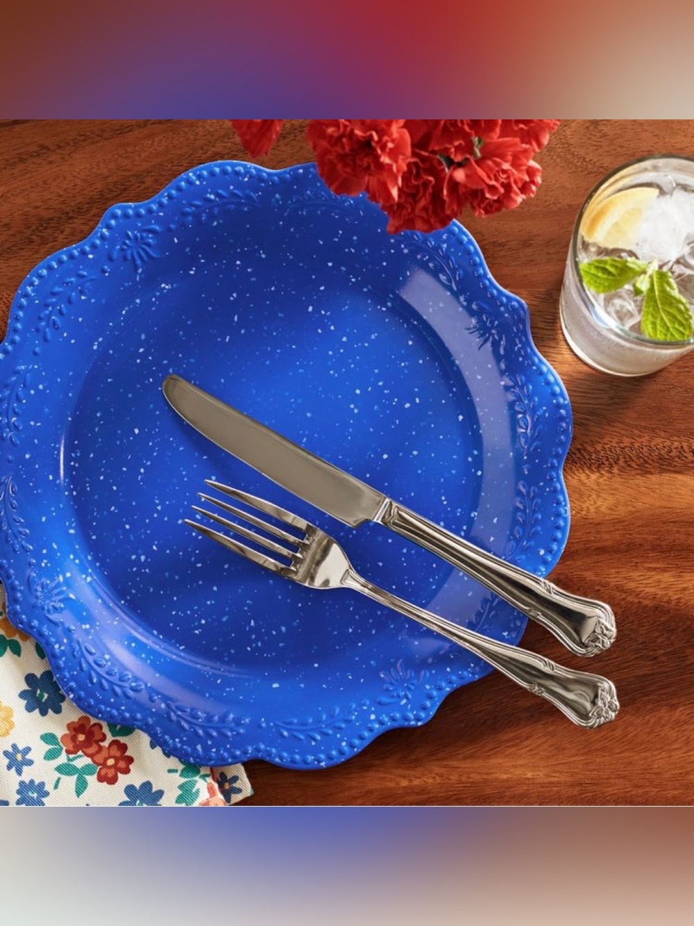 •NEW•{Set of 4} The Pioneer Woman Cobalt Blue Juliette Melamine Dinner Plate
